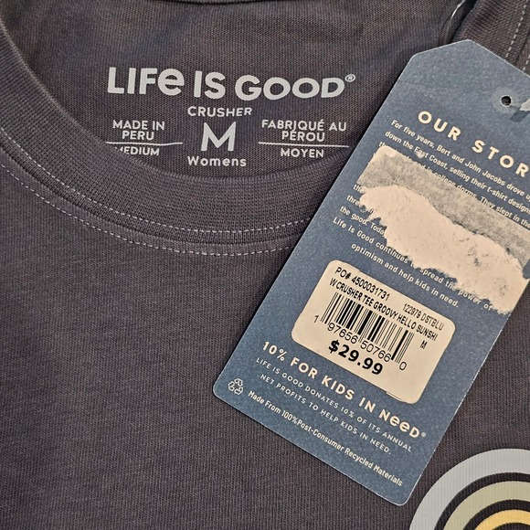 Life Is Good Womens Crusher Tee Blue Hello Sunshine Rainbow Medium - Picture 4 of 6